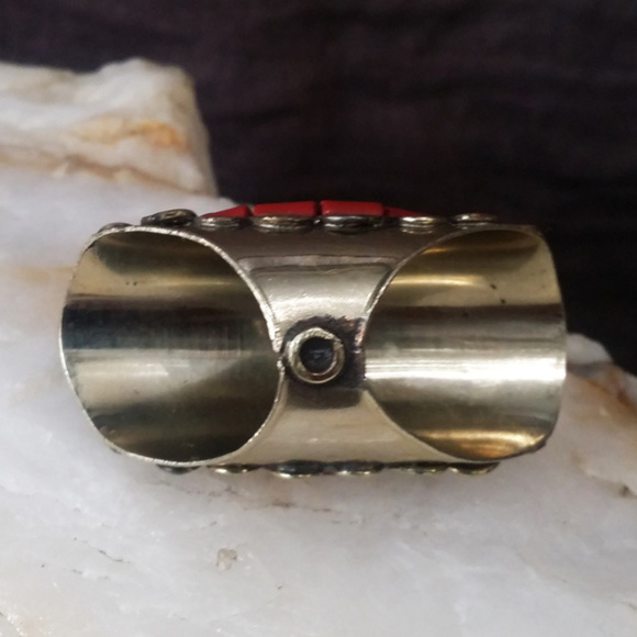 Large Silver Coral, Lapis Turquoise Stone Ring - Picture 4 of 6